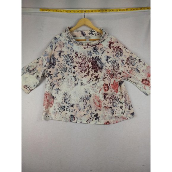 Chico's flowerful 3/4 sleeve shirt size 2 turtle n - Picture 1 of 6